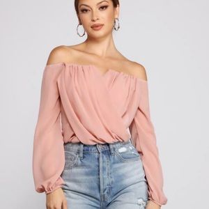 Off the shoulder rose chiffon top
